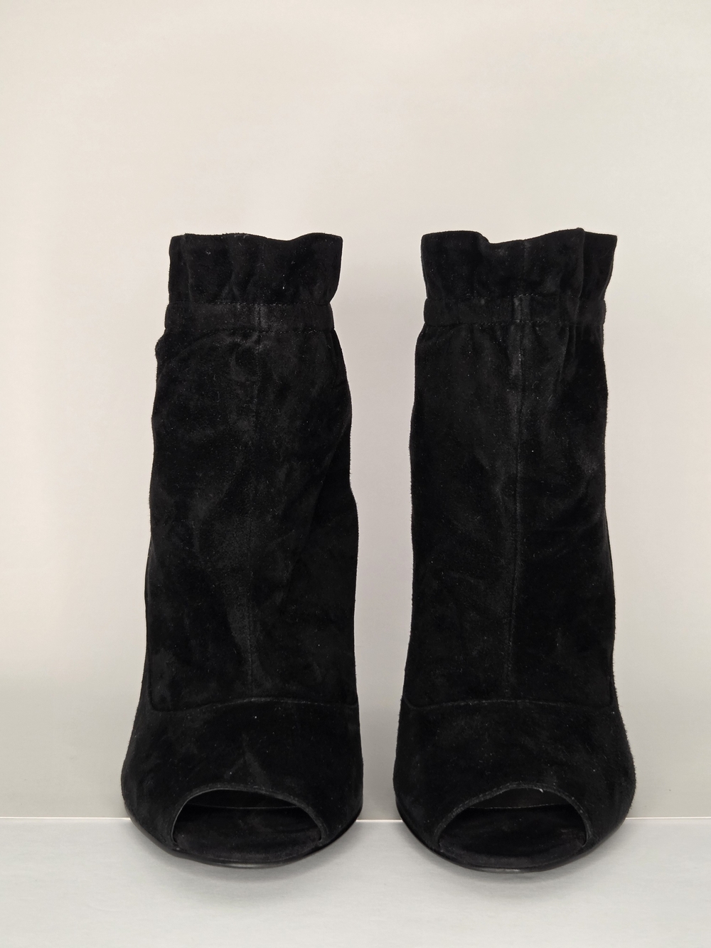 Audrey Brooke Black Suede Peep-Toe Ankle Boots - Women